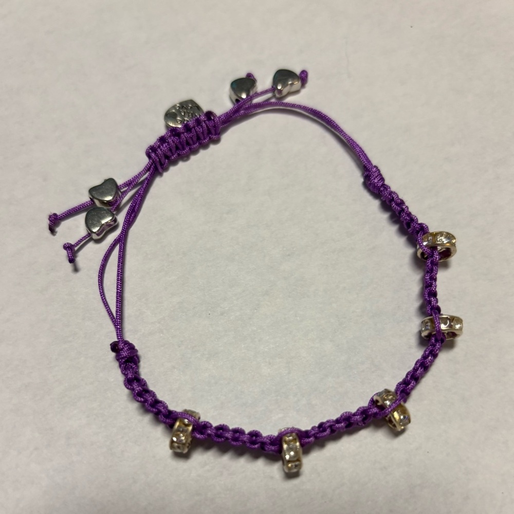 Hand Crafted Purple and Silver Bracelet with Adjustable Design
